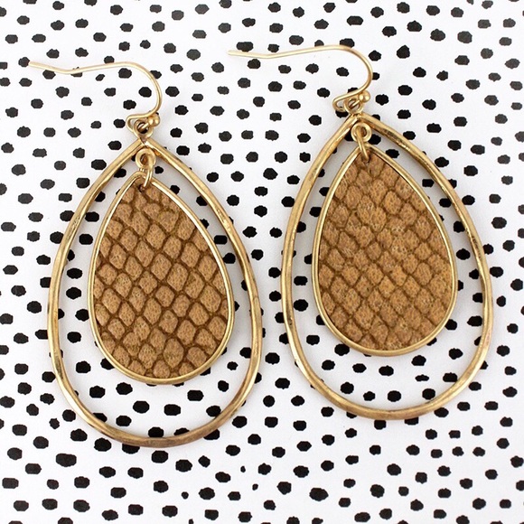Jewelry - Gold Brown Faux Python Dangle Teardrop Earrings